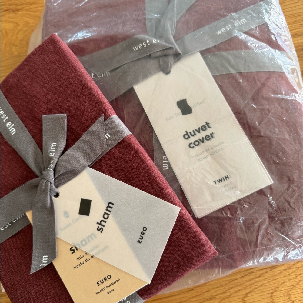 West Elm belgian flax linen twin duvet and euro sham